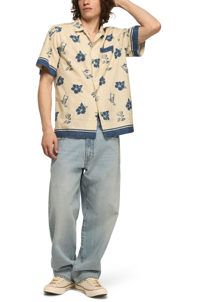 Lucky Brand Floral Cotton Blend Ripstop Camp Shirt, Alternate, color, Blue Print