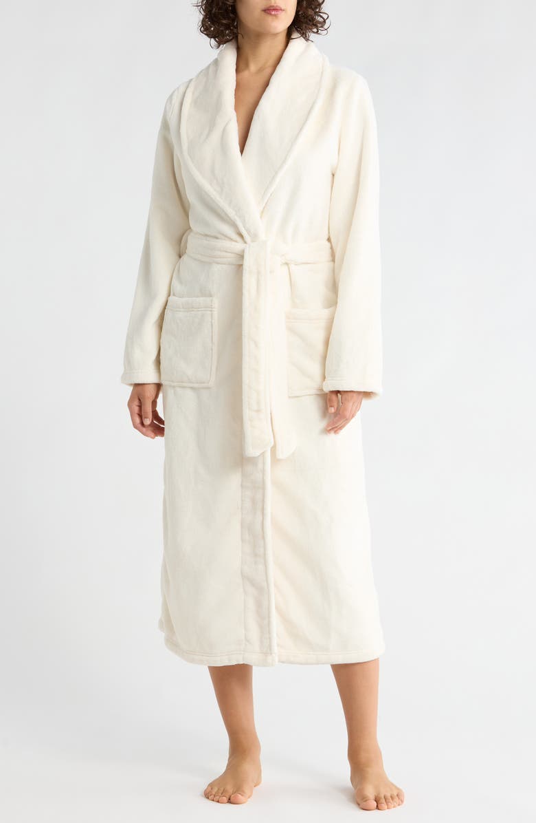 Nordstrom Shawl Collar Plush Longline Robe, Main, color, Ivory Egret