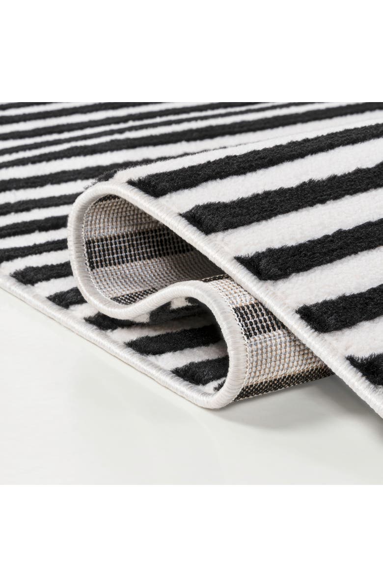 JONATHAN Y Aarhus High-Low Minimalist Scandi Striped Indoor/Outdoor Area Rug, Alternate, color, Black/White