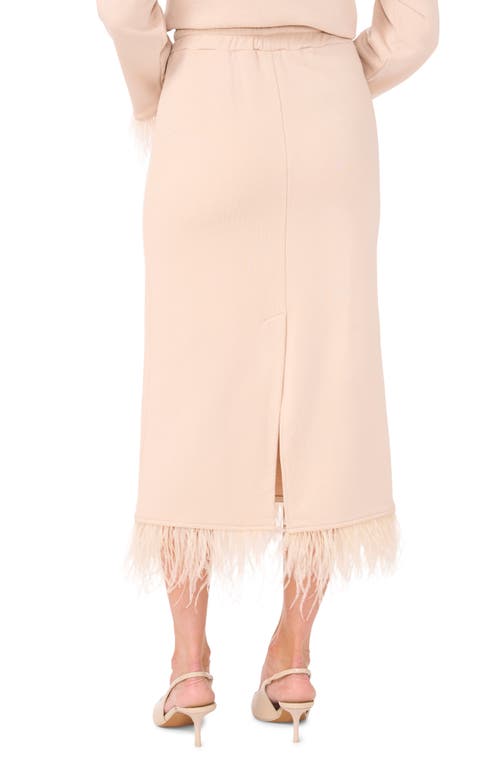 VINCE CAMUTO VINCE CAMUTO FEATHER TRIM DRAWSTRING WAIST MIDI SKIRT