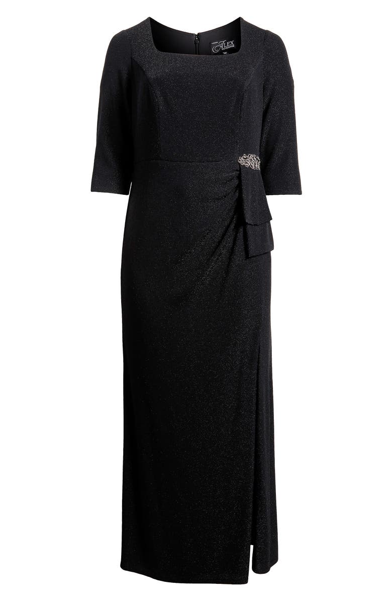 Alex Evenings Shimmer Square Neck Gown, Alternate, color, Black