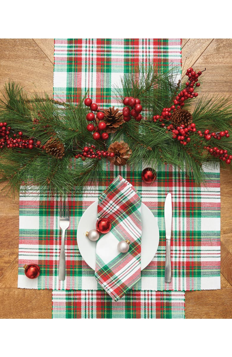 C&F Home Carter Christmas Red and Green Plaid Table Runner 13" x 72", Alternate, color, Red