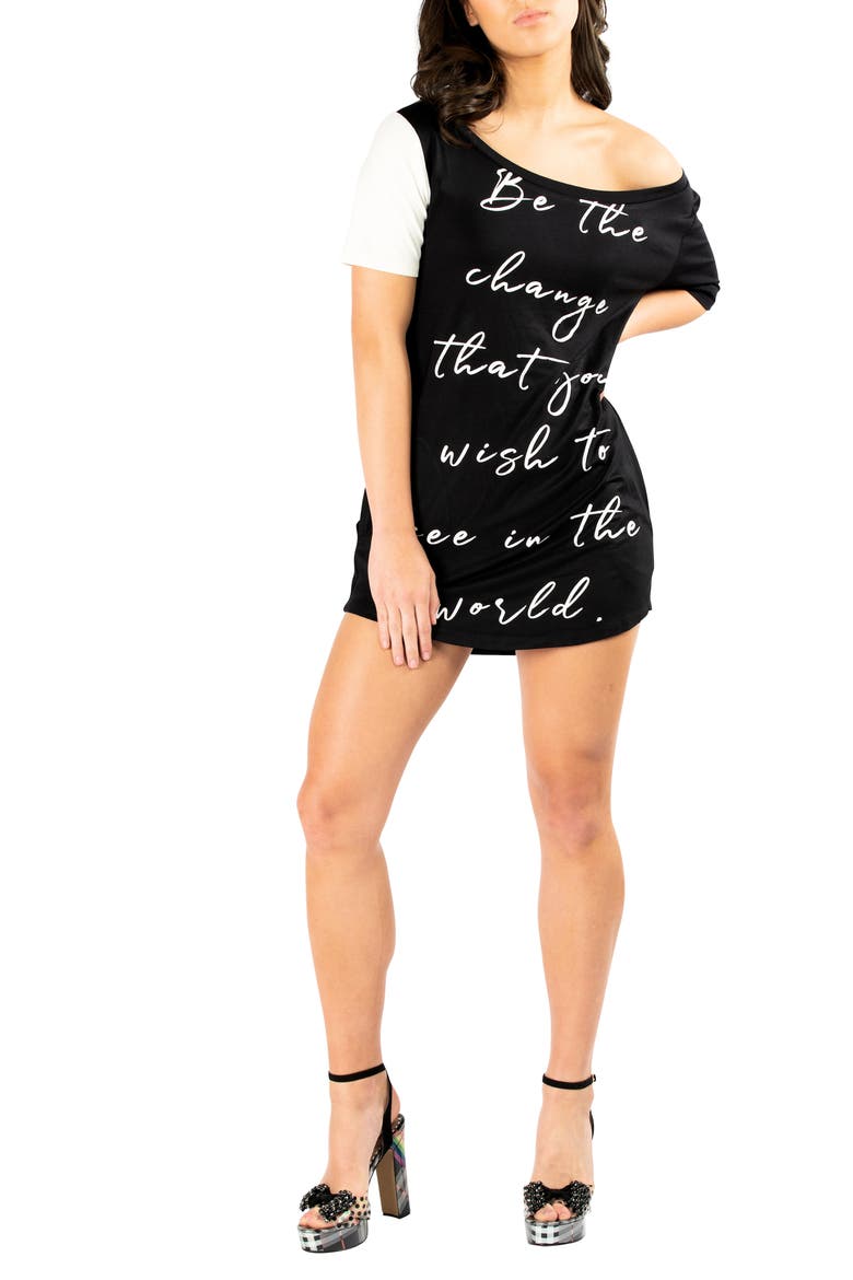 Change Graphic One-Shoulder Cotton Blend T-Shirt Dress, Alternate, color, BLACK