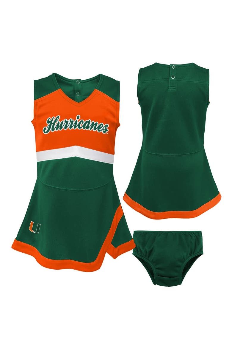 Girls Preschool Green Miami Hurricanes Two-Piece Cheer Captain Jumper Dress & Bloomers Set, Main, color, Green