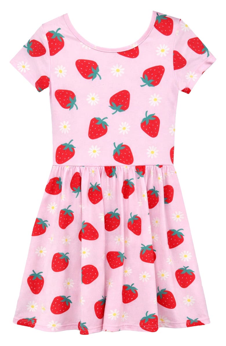PixieLane Kids' Short Sleeve Be Happy Dress, Main, color, Strawberry Daisy