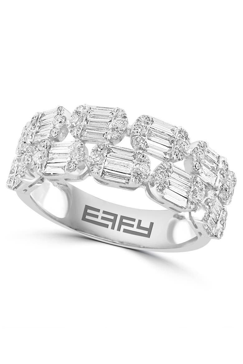 14K White Gold Double Row Diamond Pave & Baguette Band Ring, Main, color, 14K Gold