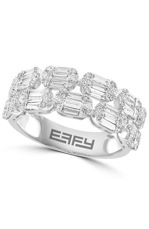 14K White Gold Double Row Diamond Pave & Baguette Band Ring
