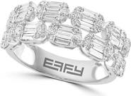 EFFY 14K White Gold Double Row Diamond Pave & Baguette Band Ring