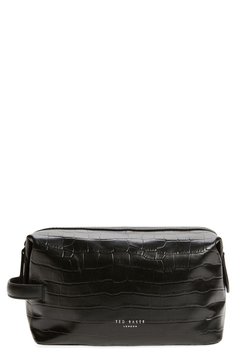 Ted Baker London Roye Croc Embossed Leather Toiletry Bag, Main, color, 
