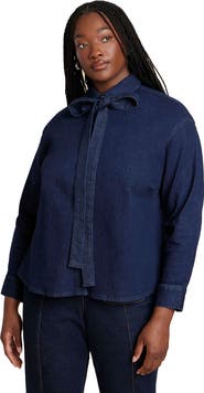 ELOQUII Denim Top With Bow Tie
