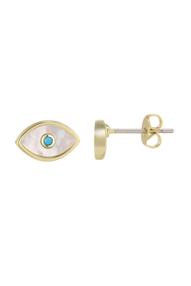 Mother-of-Pearl Evil Eye Stud Earrings, Alternate, color, GOLD/ WHITE/ BLUE