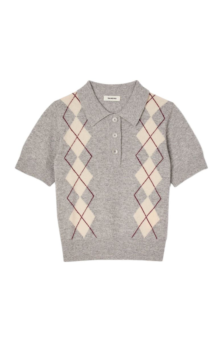 SANDRO Argyle polo-neck sweater, Alternate, color, Grey