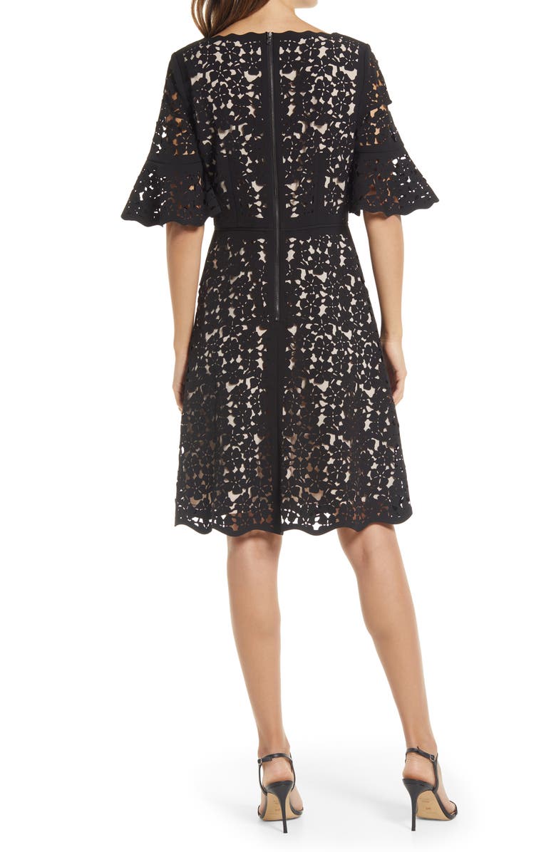 Shani Laser Cut Lace Fit & Flare Dress, Alternate, color, 