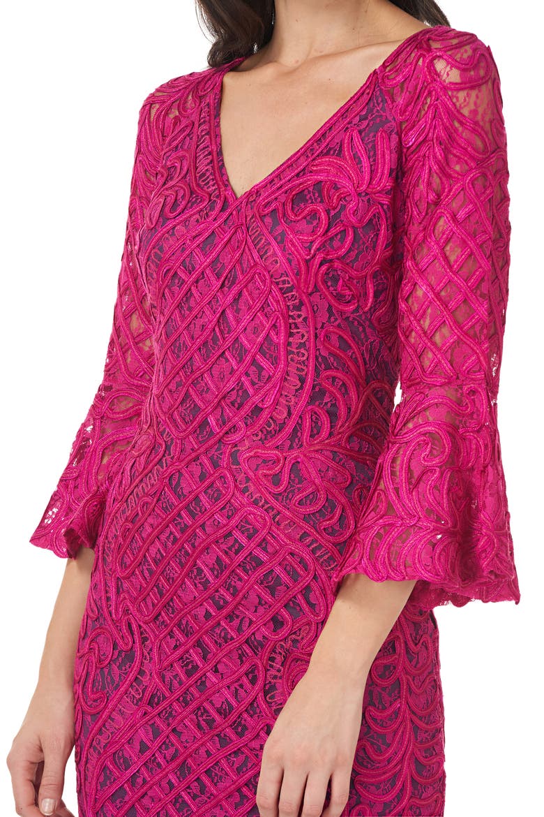 Bell Sleeve Soutache Cocktail Dress, Alternate, color, MAGENTA/ MIDNIGHT