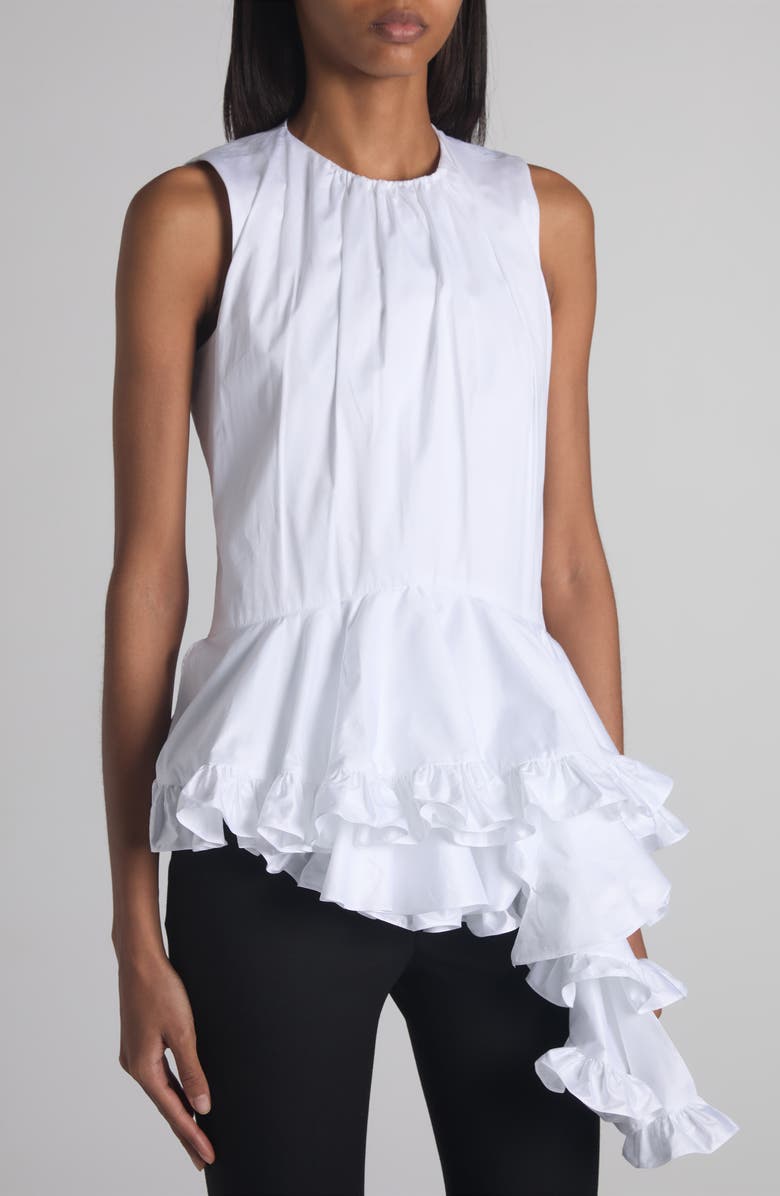 McQueen Asymmetric Ruffle Cotton Top, Alternate, color, Ivory