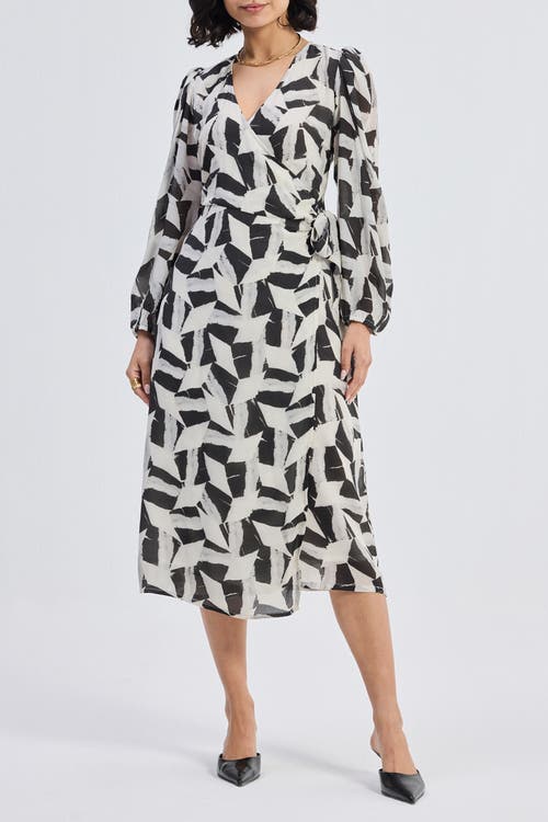 Reistor Midi Wrap Dress In Abstract Mosaic In Noir Shadows