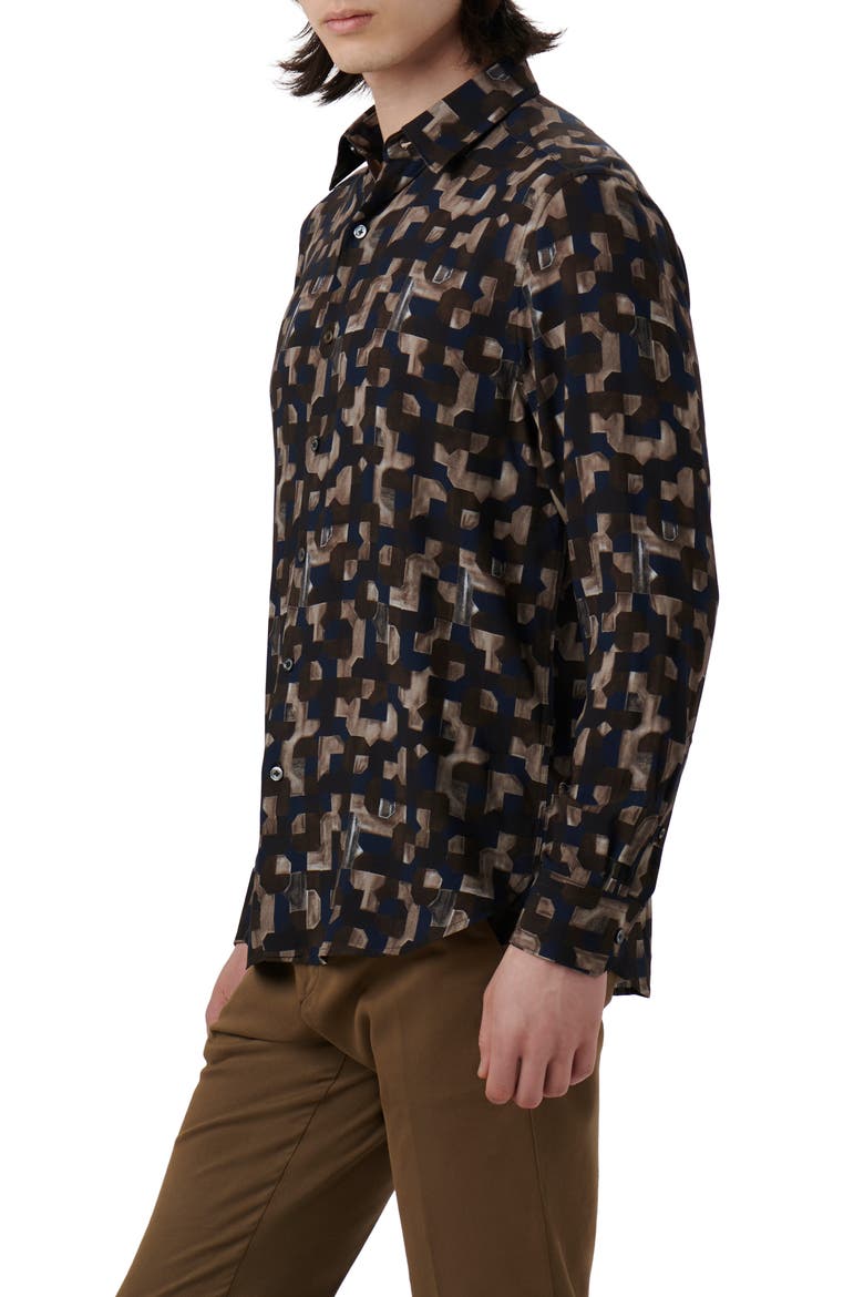 Julian Shaped Fit EcoVero™ Geo Print Button-Up Shirt, Alternate, color, CHESTNUT