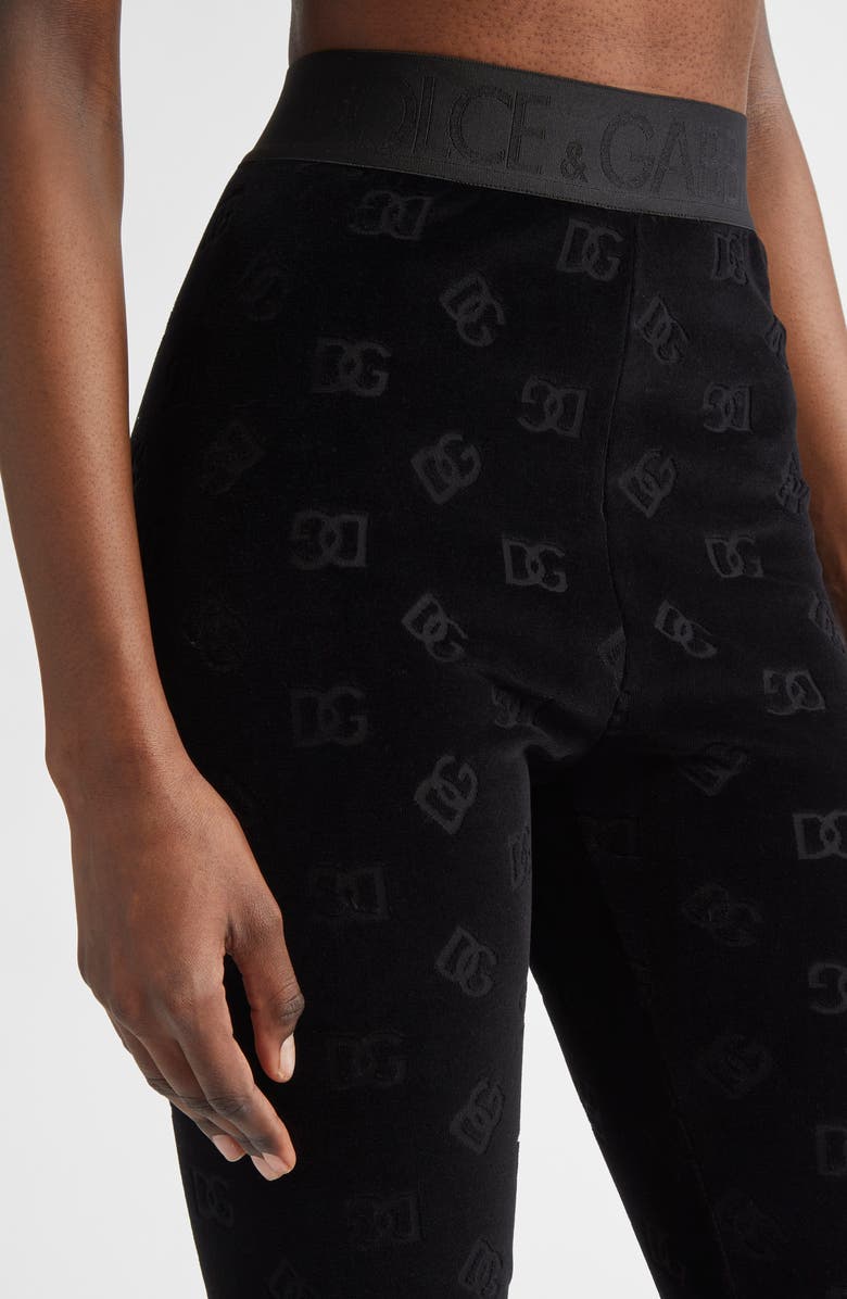 Dolce&Gabbana Logo Jacquard Chenille Leggings, Alternate, color, Nero
