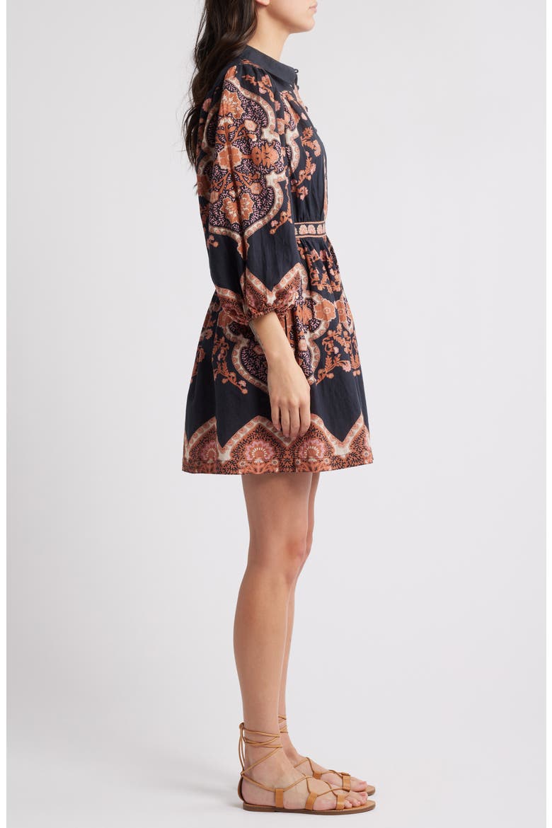 Leigh Mixed Print Long Sleeve Cotton & Linen Minidress, Alternate, color, DARK LAGOS