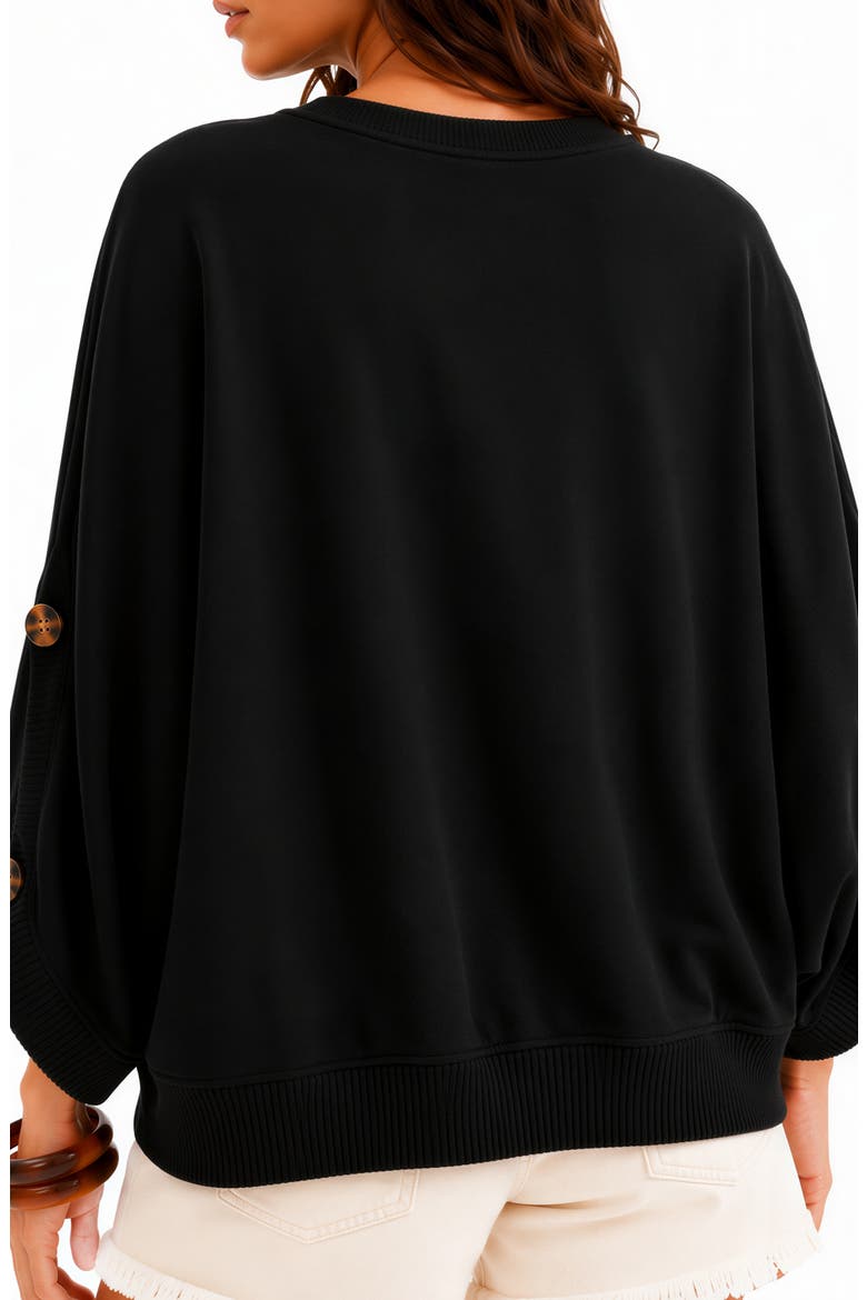 Geo Button Sleeve Cotton Sweater, Alternate, color, BLACK