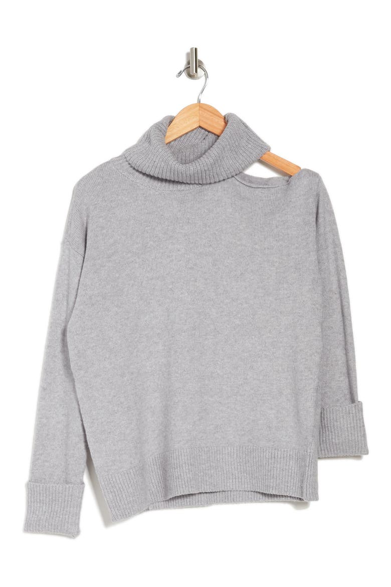 Cutout Shoulder Turtleneck Sweater, Alternate, color, SILVER HTHR