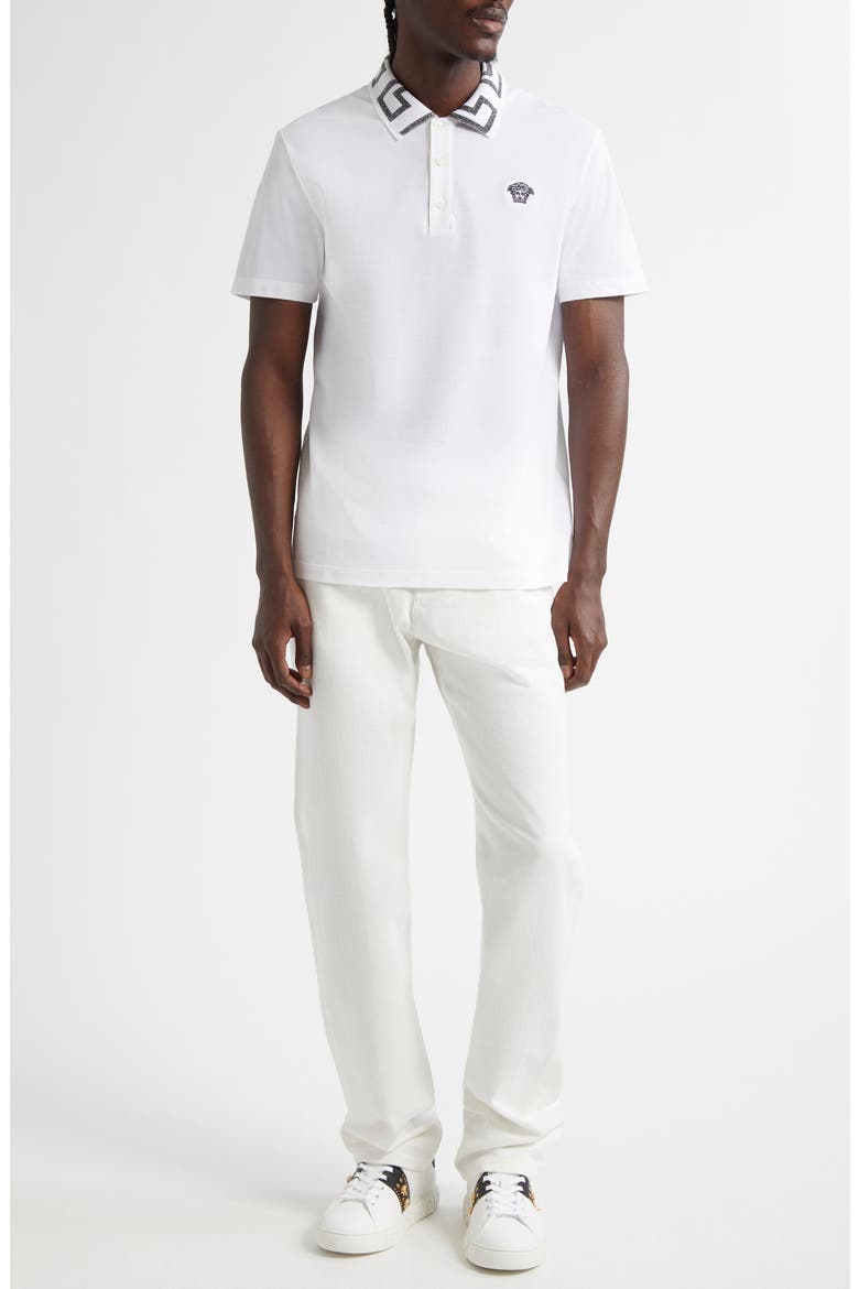 Metallic Greca Collar Piqué Polo, Alternate, color, WHITE ANTRACHITE