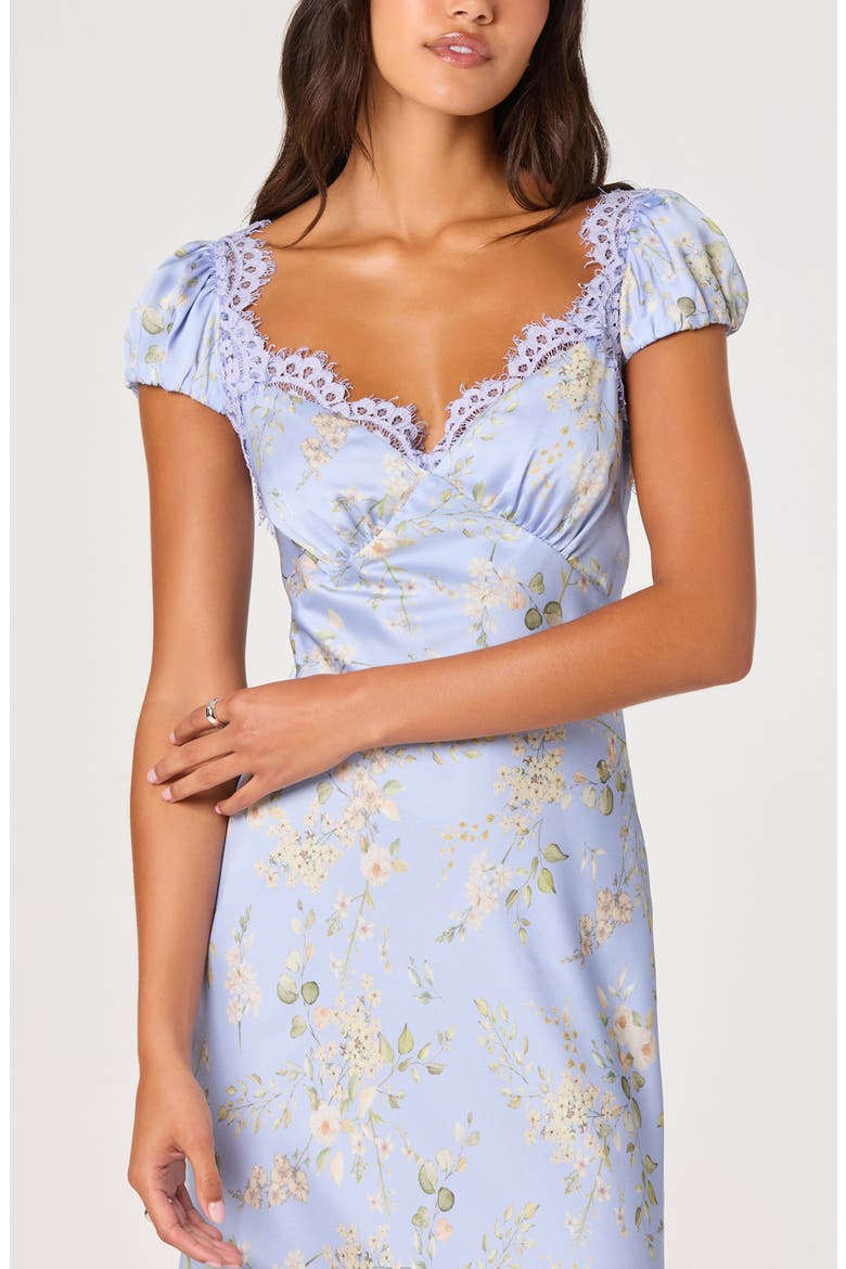 Makaela Floral Satin Midi Dress, Alternate, color, BLUE FLORAL