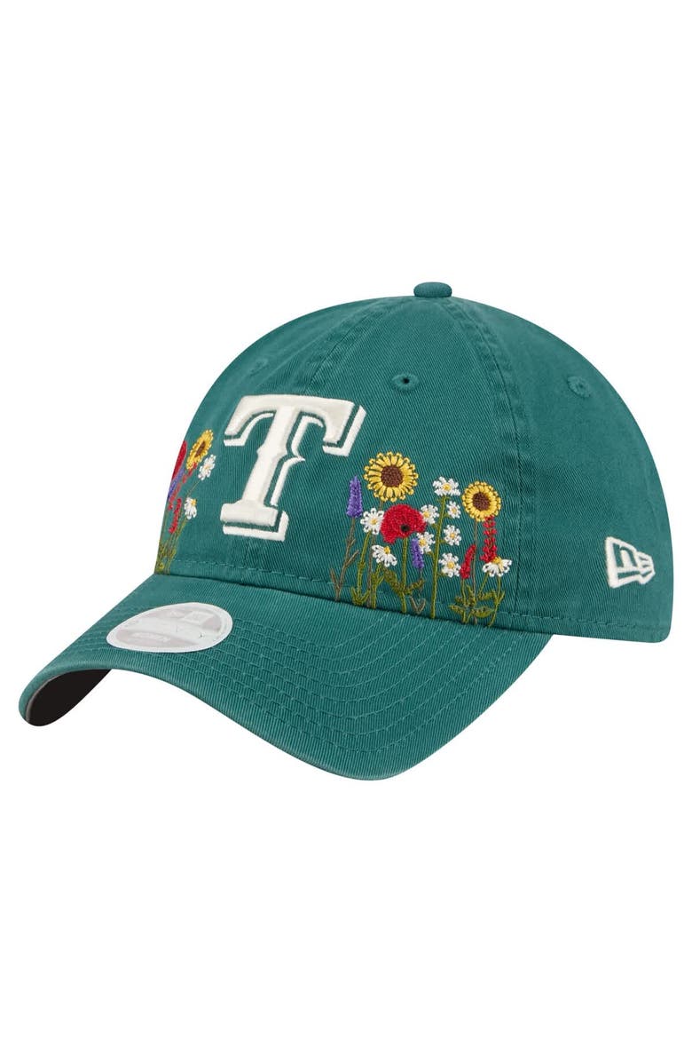 New Era Women's New Era Dark Green Texas Rangers Floral Stitch 9TWENTY Adjustable Hat, Main, color, Dark Green