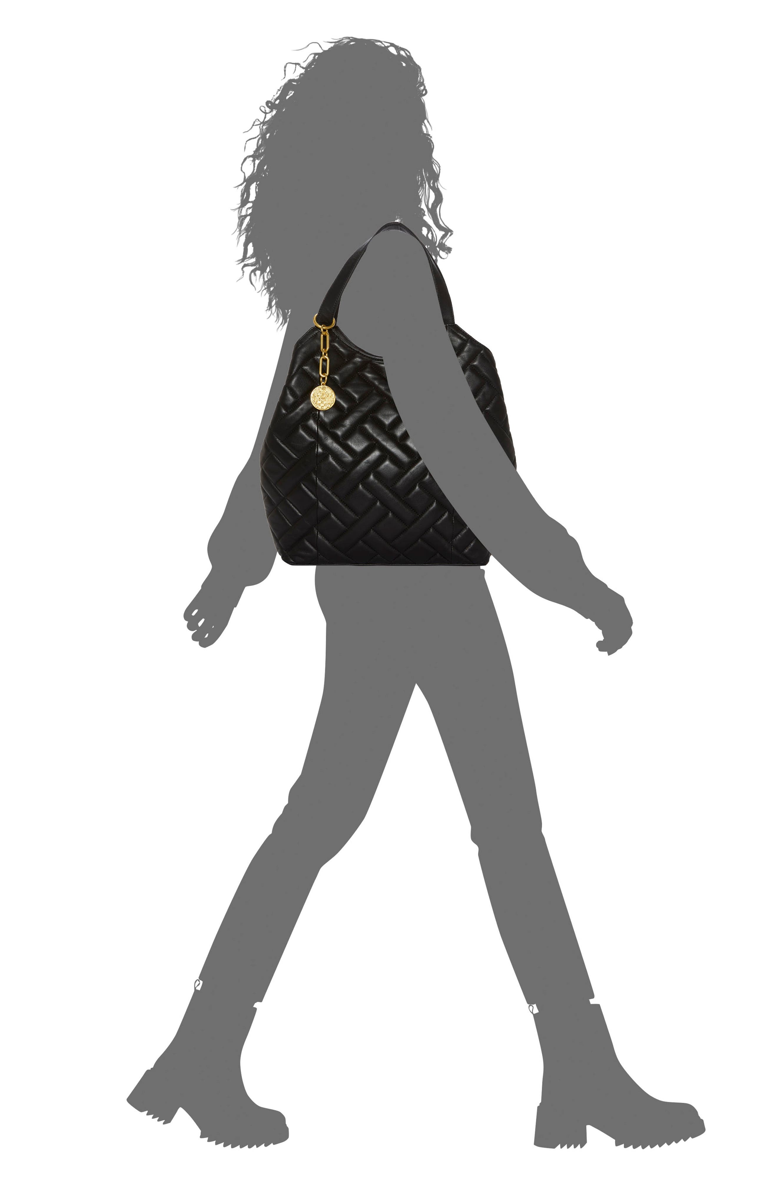 Vince Camuto Kisho Quilted Leather Shoulder Bag, Alternate, color, Black