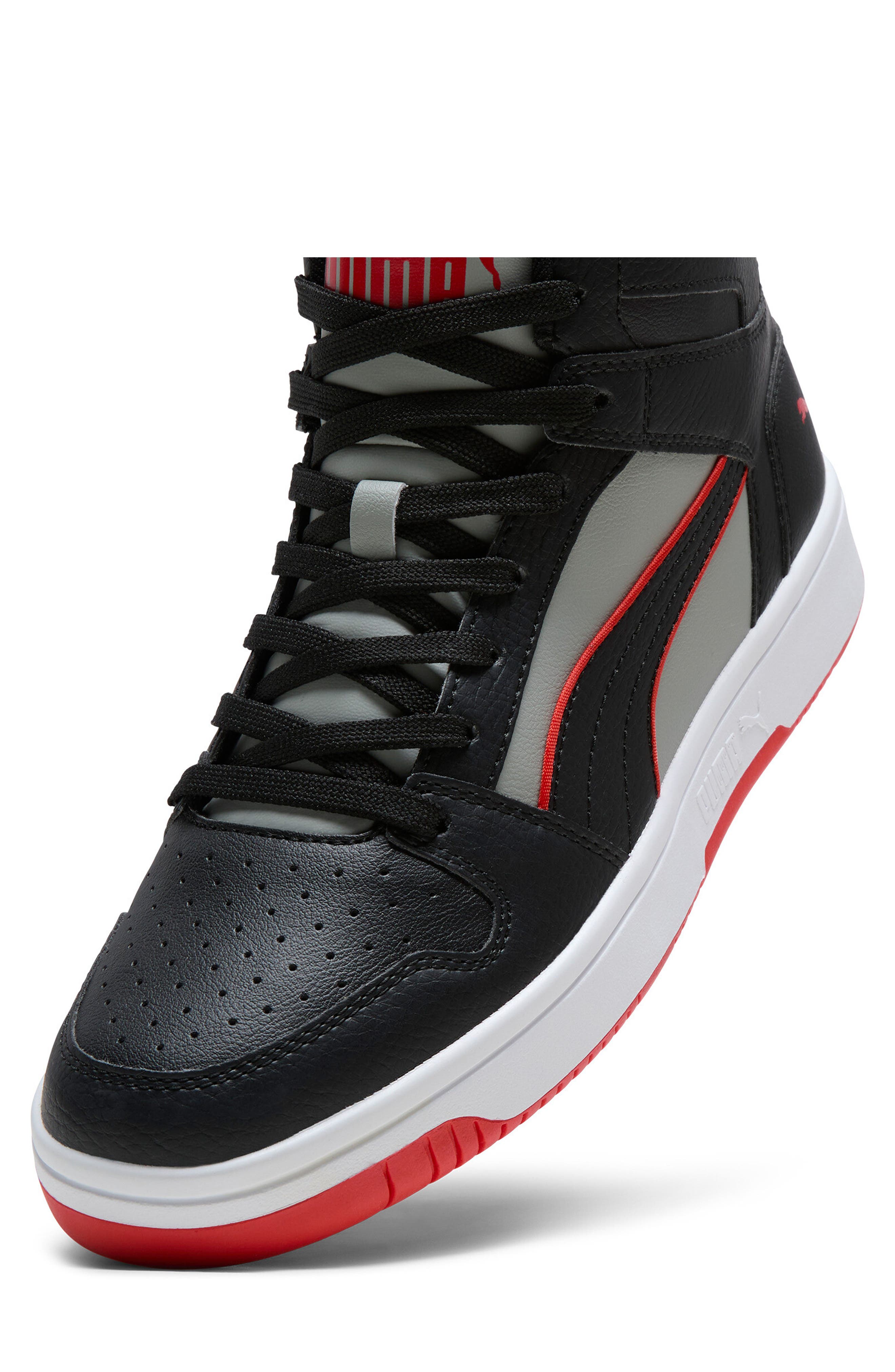 PUMA Rebound Layup High Top Sneaker, Alternate, color, Puma Black-Puma Red- Gray