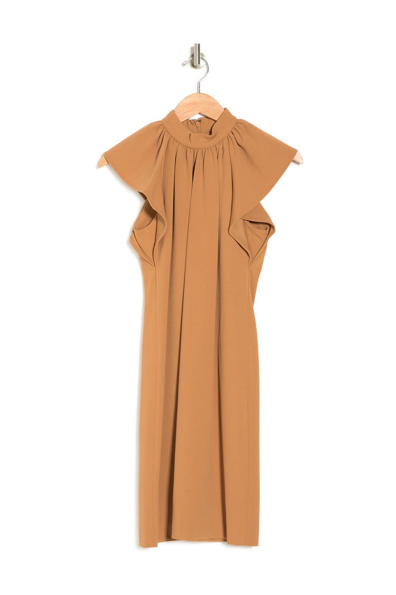 Pleat Neck Shift Dress, Alternate, color, LUGGAGE
