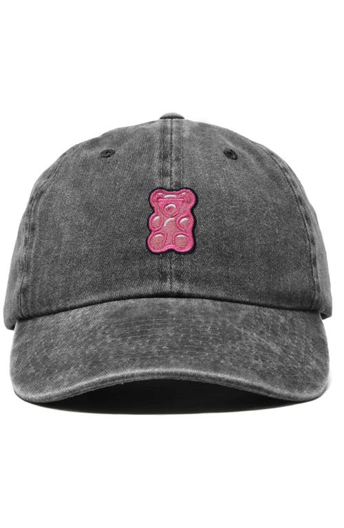 Dalix Pink Gummy Embroidered Casual Cap In Washed Black