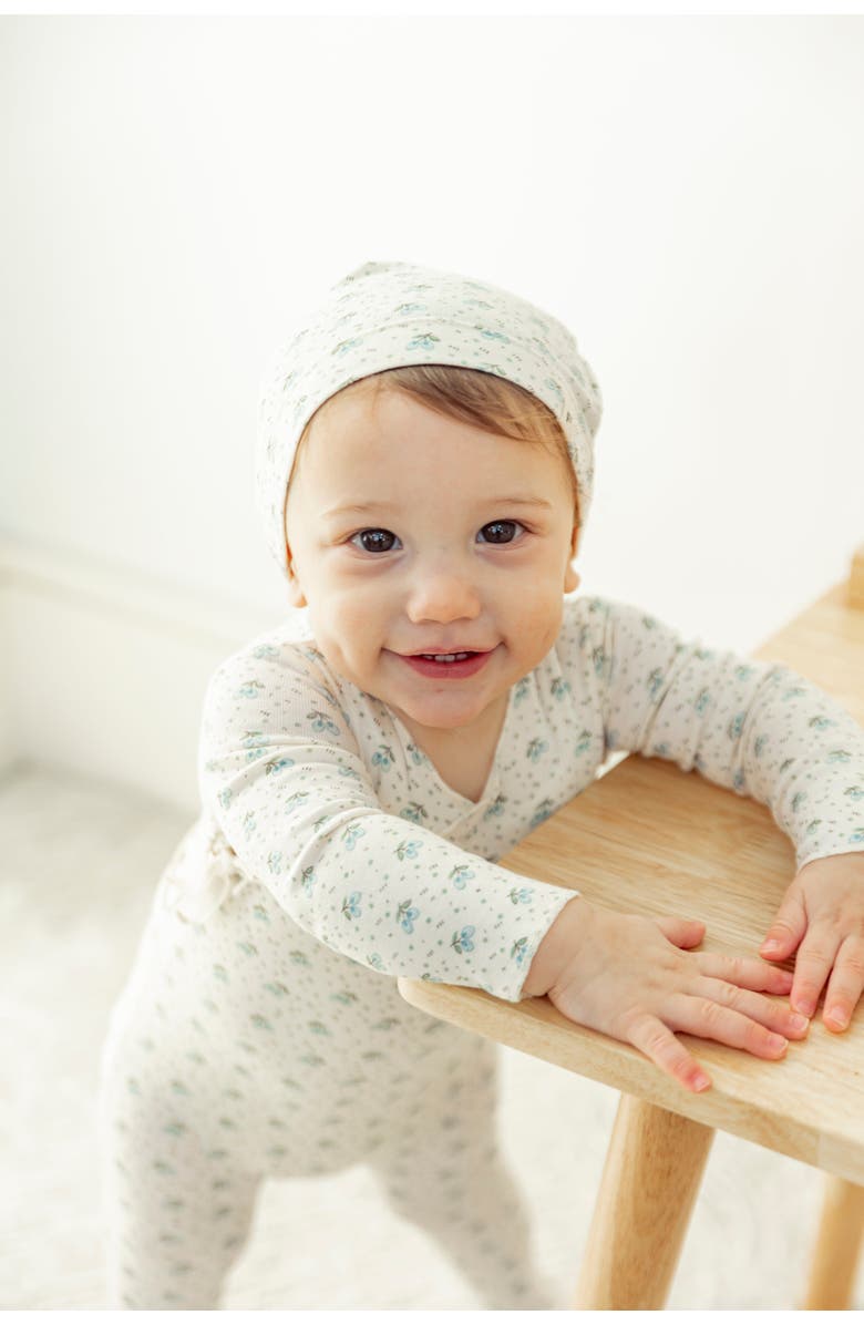 Fragile Fruit Print Wrap Romper Set with Hat, Alternate, color, Blue