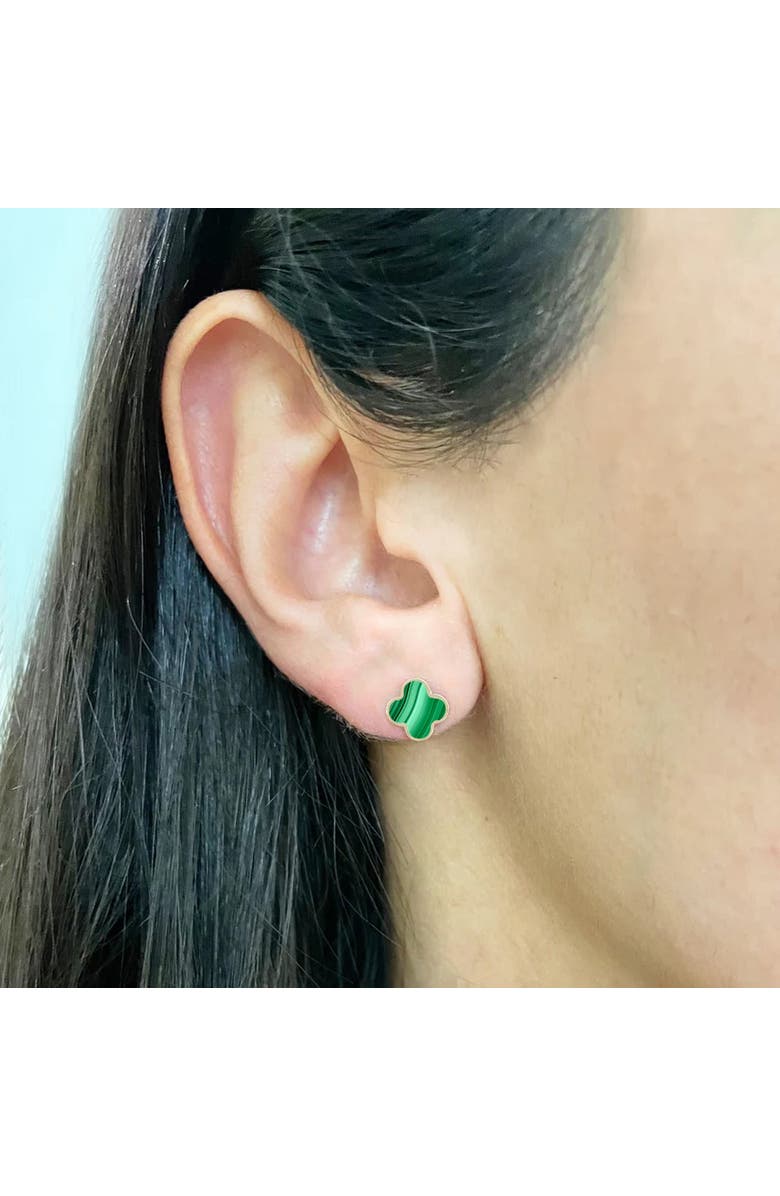 The Lovery Fine Jewelry Mini Malachite Clover Stud Earrings, Alternate, color, Malachite