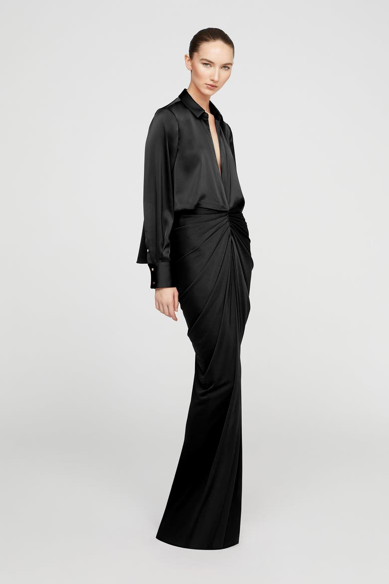 Katrine Jersey And Satin Gown, Alternate, color, Black