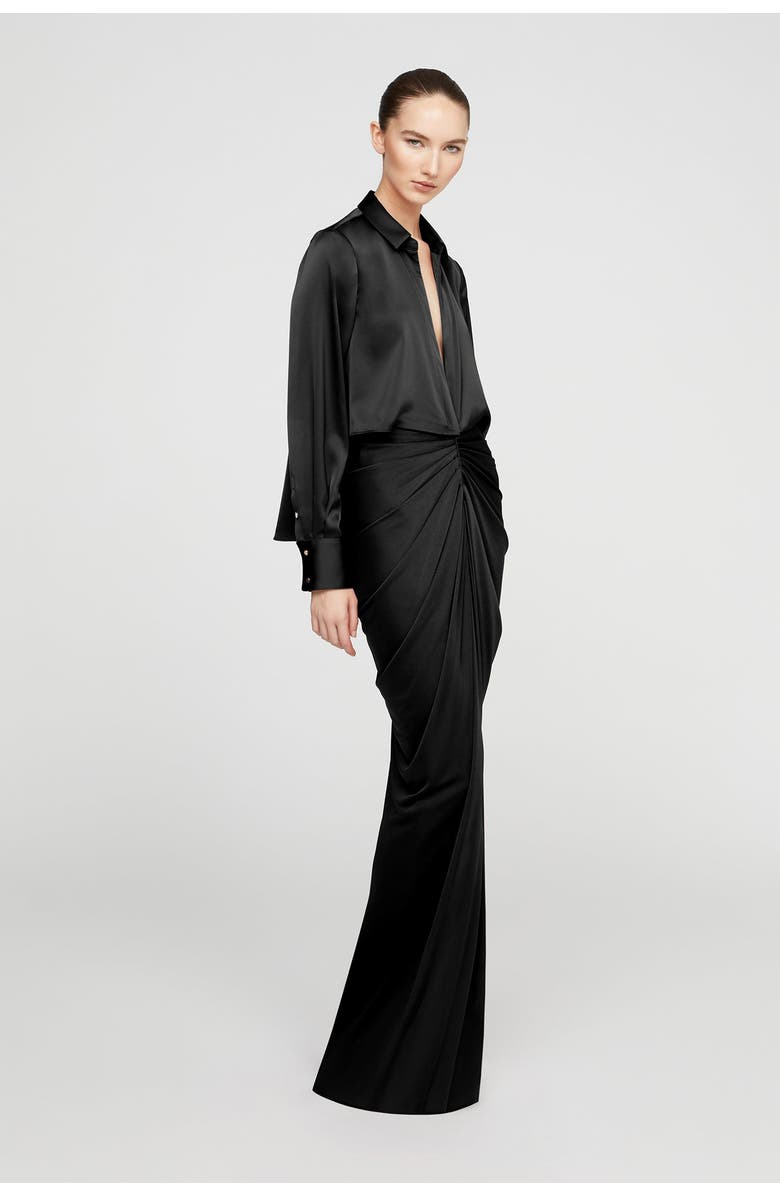 HALSTON Katrine Jersey And Satin Gown, Alternate, color, Black