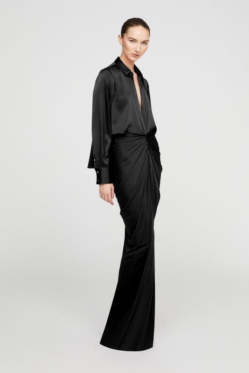 Halston Katrine Jersey And Satin Gown In Black