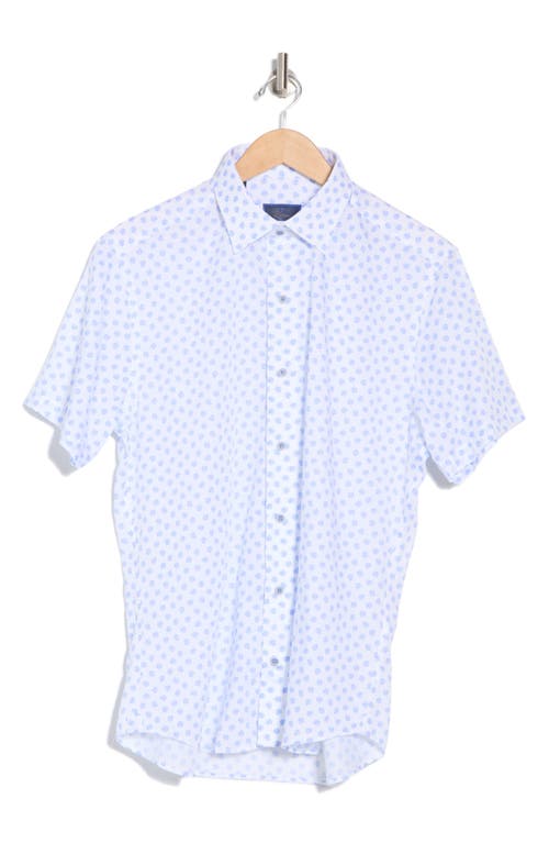 David Donahue Print Short Sleeve Sport Shirt In White