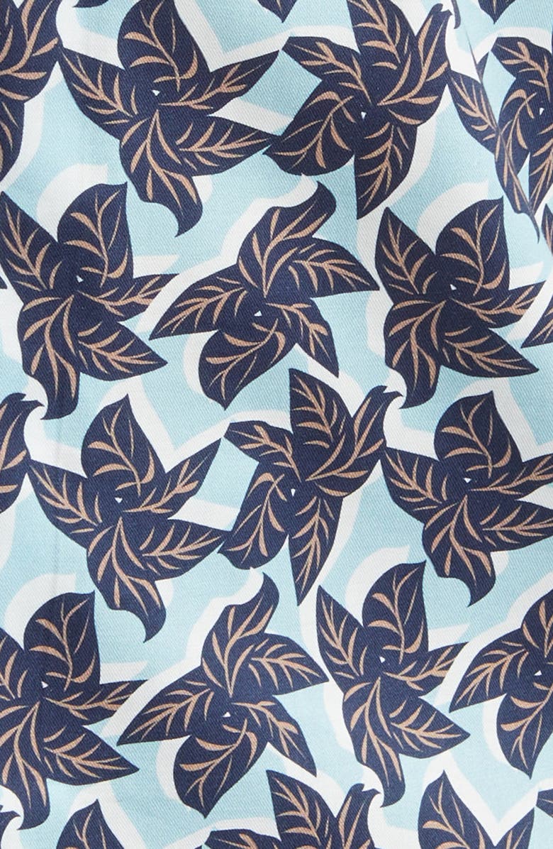 Johnston & Murphy Leaf Print Cotton and Modal Camp Shirt, Alternate, color, Blue