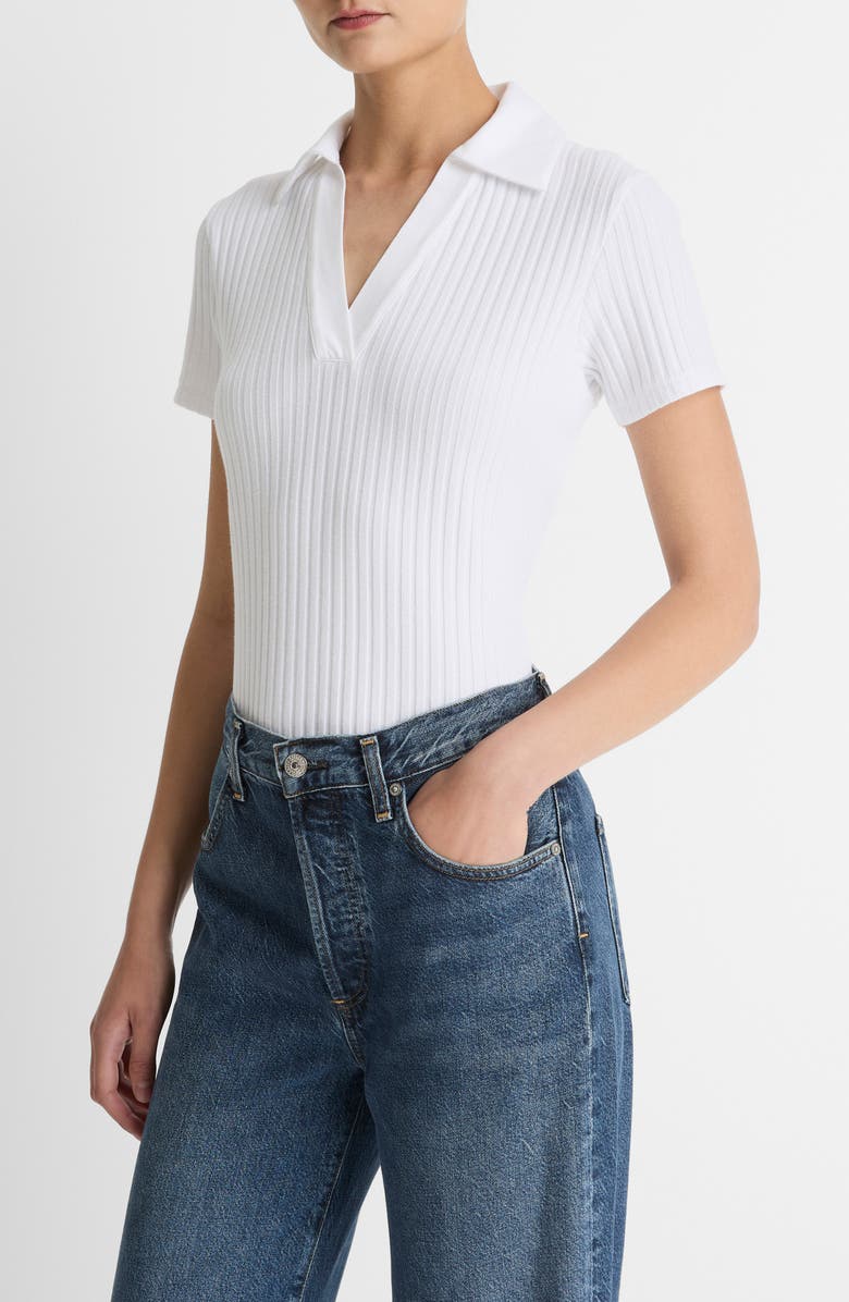 Vince Johnny Collar Ribbed Top, Alternate, color, Optic White