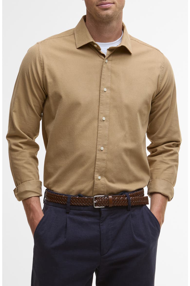 Runnymede Tailored Fit Micro Corduroy Shirt, Main, color, STONE