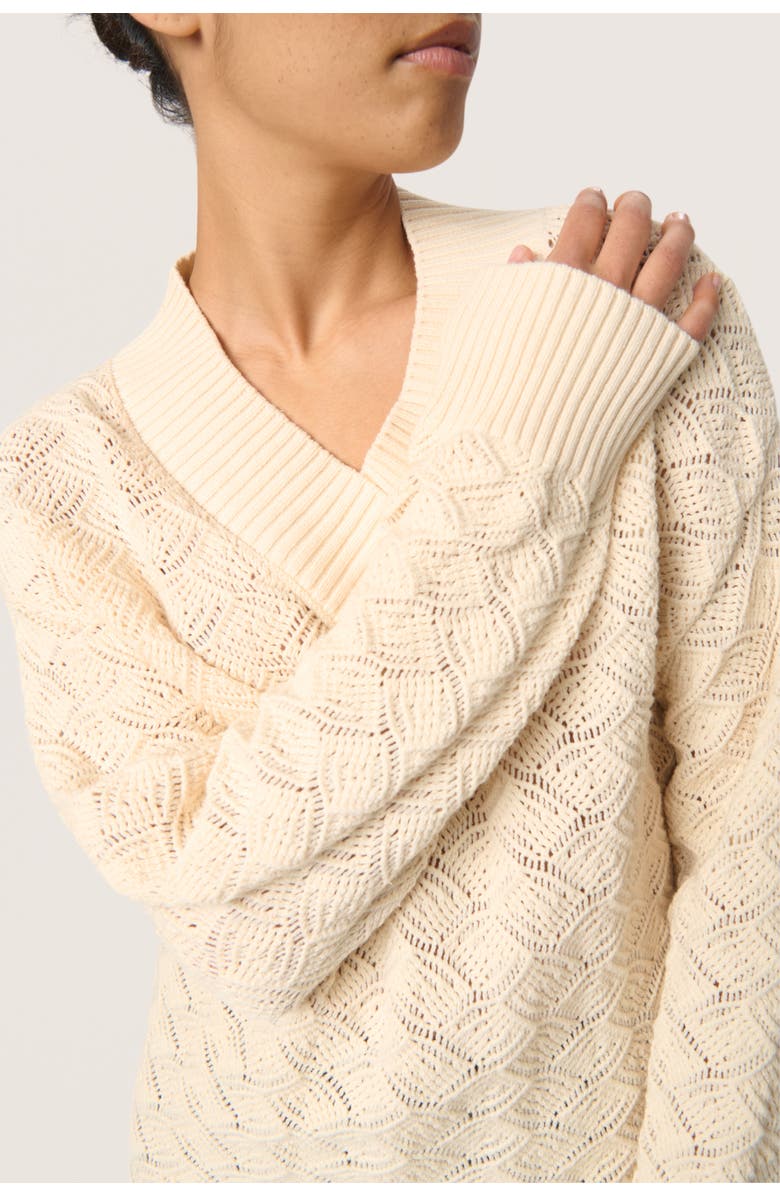 Soaked in Luxury Slmusling V-Neck Pointelle Knit Pullover, Alternate, color, Whitecap Gray