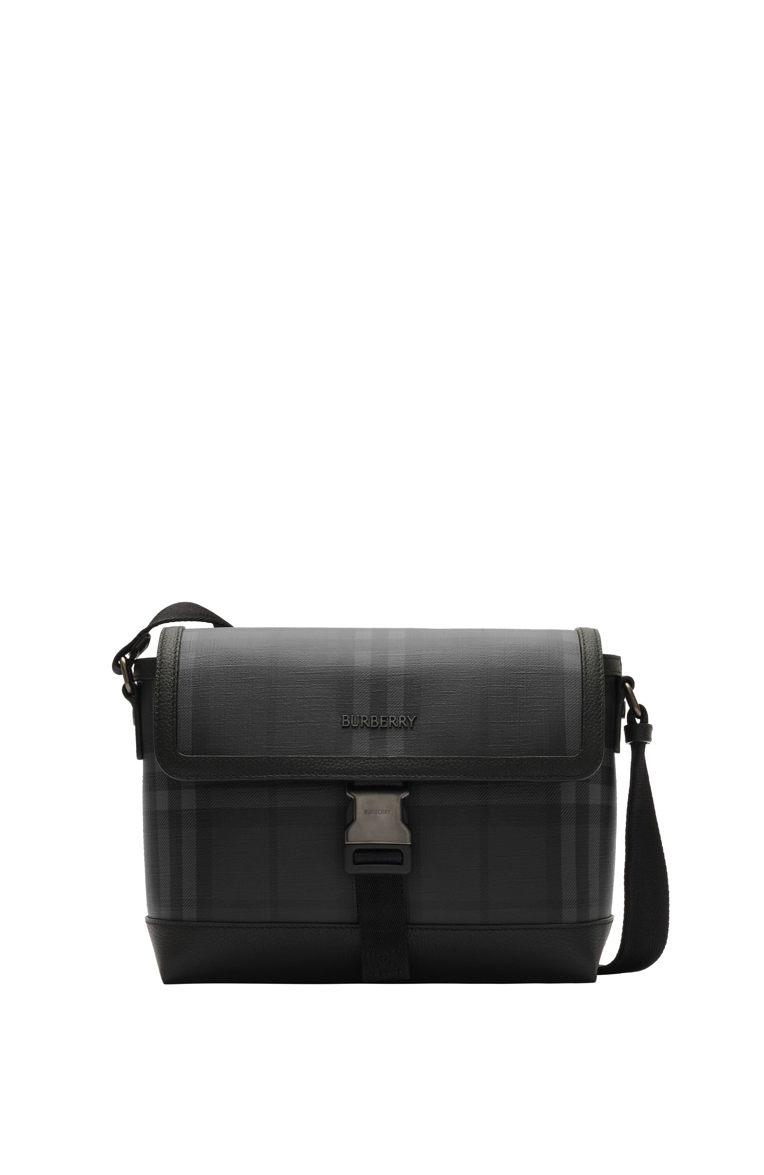 Small City Check Clip Messenger Bag, Main, color, Iron grey