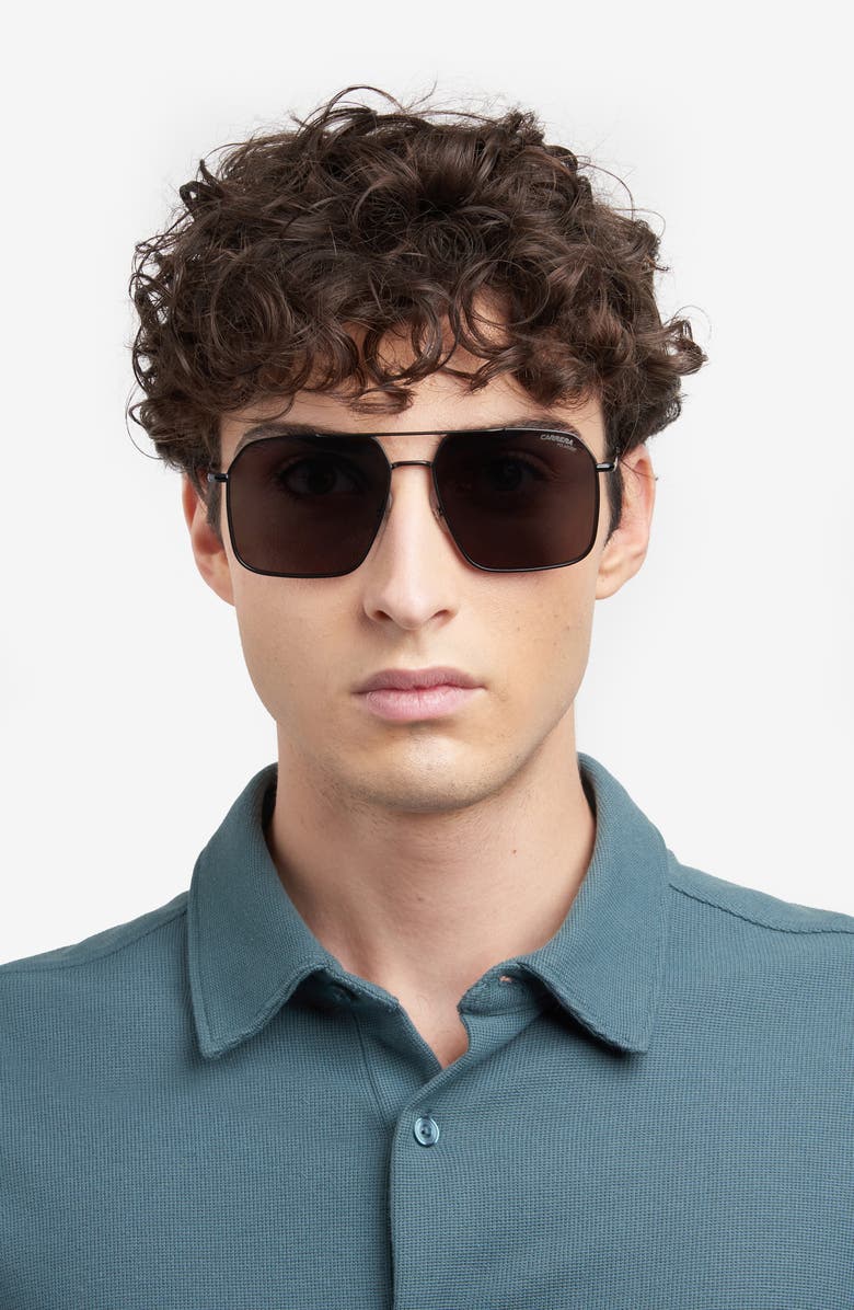 Carrera Eyewear 59mm Polarized Aviator Sunglasses, Alternate, color, Matte Black/ Gray Polar