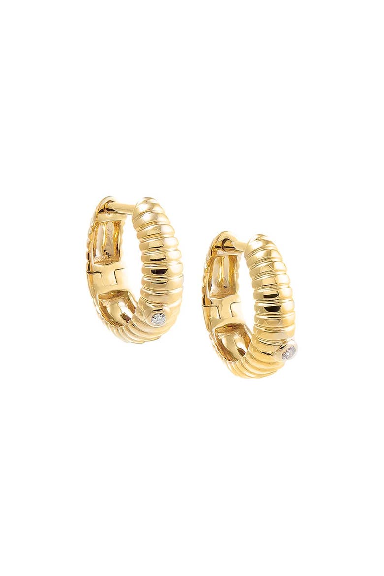 Diamond Solitaire Graduated Ridged Huggie Earring 14K, Main, color, 14K Gold