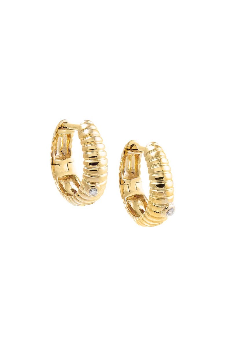 BY ADINA EDEN Diamond Solitaire Graduated Ridged Huggie Earring 14K, Main, color,