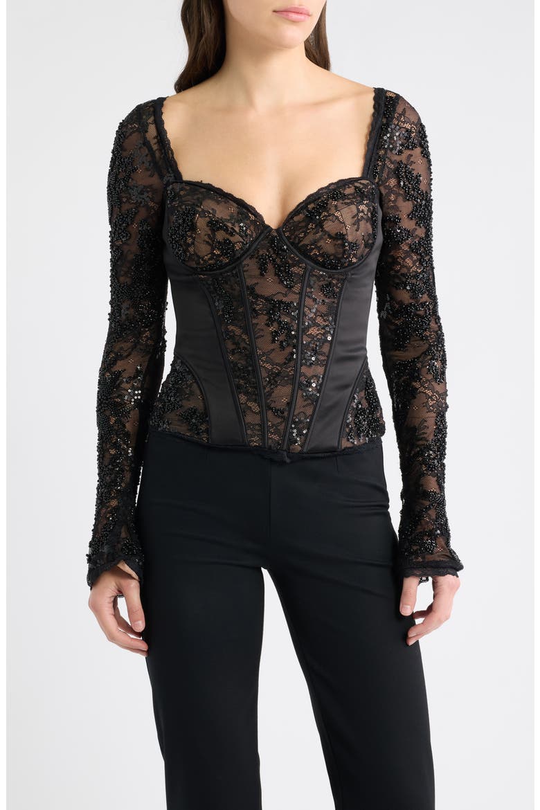 Charelle Embellished Lace Corset Top, Main, color, BLACK