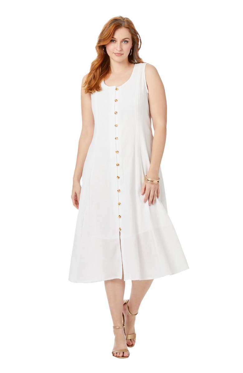 Jessica London Button Down Gauze Dress, Main, color, White
