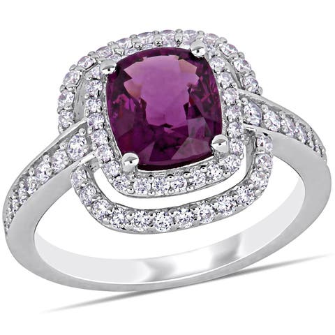 Rhodolite & Diamond Halo Cocktail Ring 14k