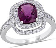Julianna B. Rhodolite & Diamond Halo Cocktail Ring 14k